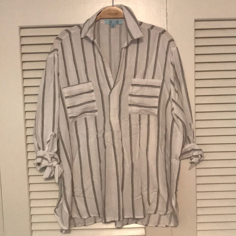 Boutique Oversized Black & White Striped Blouse